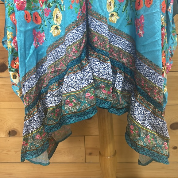 NWT Umgee boho turquoise silky floral kimono swim cover wrap poncho ruana XL 1X - Picture 4 of 16